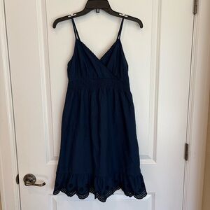 Women Navy Blue Spaghetti Strap Casual Mid Length Sundress - Small